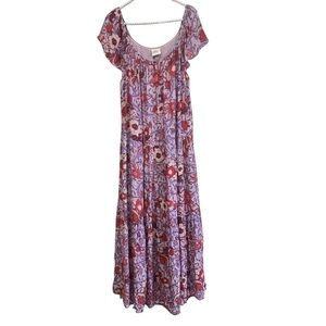Knox Rose Women’s Flutter Short Sleeve Floral Purple Haze Midi Dress Size Large